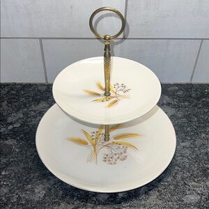 Homer Laughlin Vintage Two-Tiered Golden Wheat pattern Serving Stand